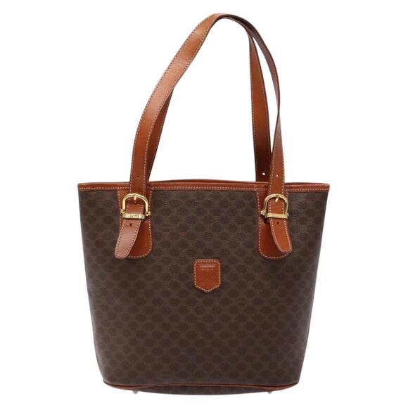 CELINE Macadam Canvas Tote Bag Pvc Brown Gold - Picture 2 of 13